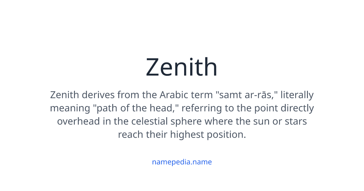 Zenith Connotations Zenith Meaning, Origin, Nicknames & Popularity | Namepedia